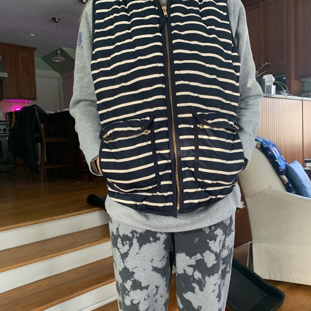 JCrew Navy/White Striped Quilted Down Vest